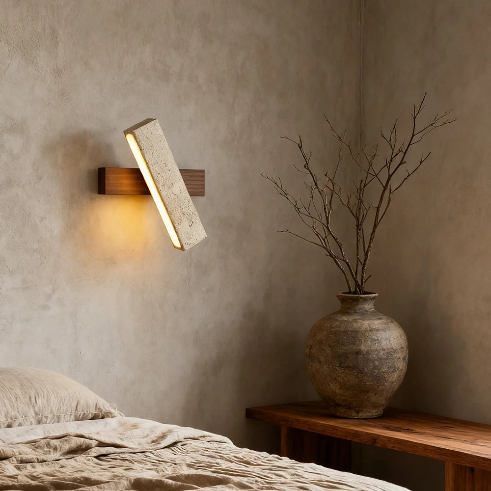 lampe murale moderne bois applique LED éclairage salle manger 10 15m² beige clair texture