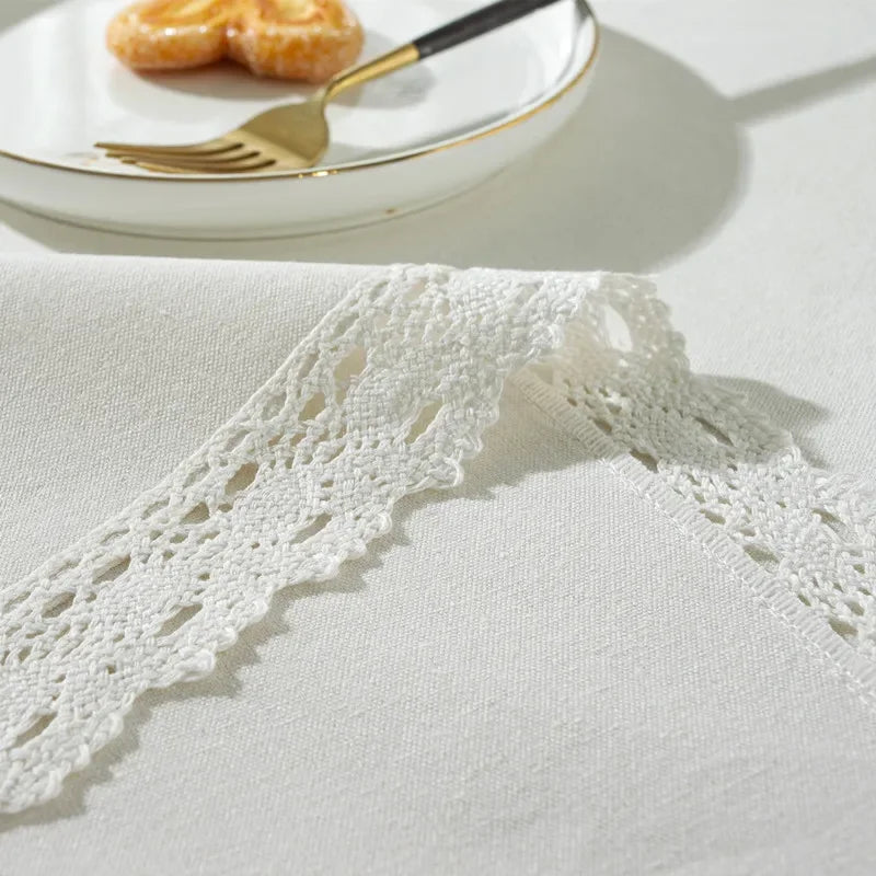 nappe rectangulaire blanche dentelle classique table manger cuisine salon décoration maison textile polyester