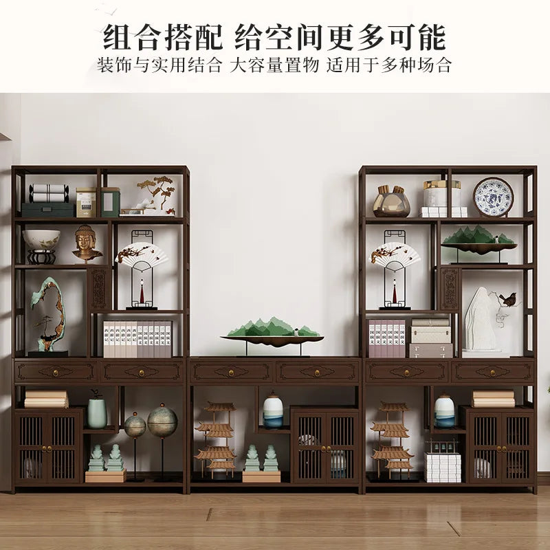 étagère meuble bois marron moderne tiroirs portes grillage accessoires décor