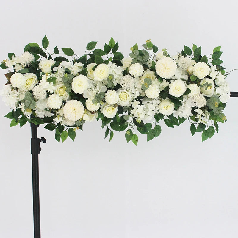 guirlande florale artificielle fleurs roses dahlias feuilles vertes décoration murale extérieure 100cm blanc rose