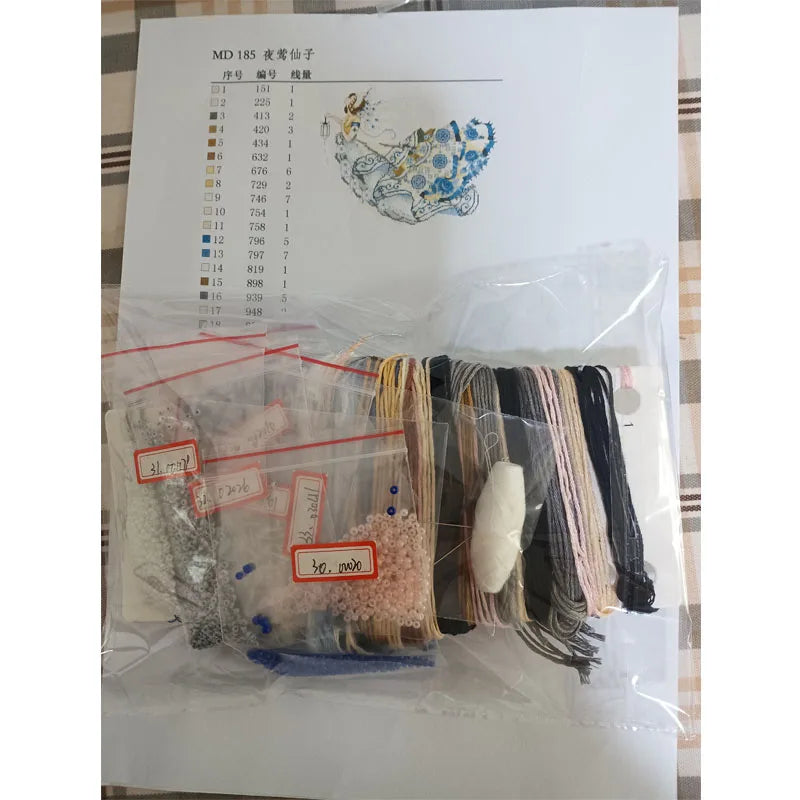 Kit broderie floral fruits scènes marché instructions rubans cartes couleurs aida coton traditionnel