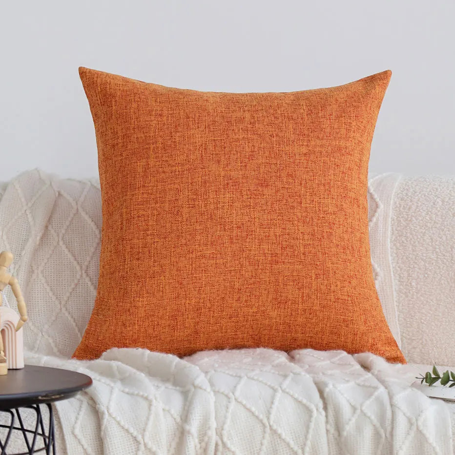 housse coussin carré orange texture lin moderne 45x45cm décoratif canapé salon voiture