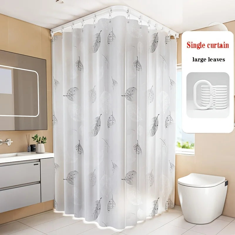 rideau douche moderne blanc gris motif feuilles noires semi transparent métalliques