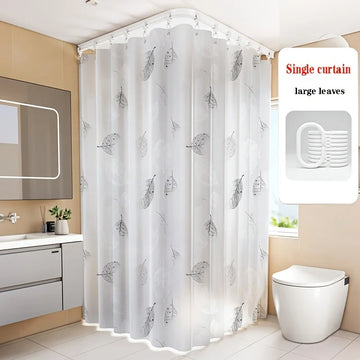 rideau douche moderne blanc gris motif feuilles noires semi transparent métalliques