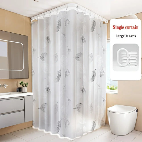 rideau douche moderne blanc gris motif feuilles noires semi transparent métalliques