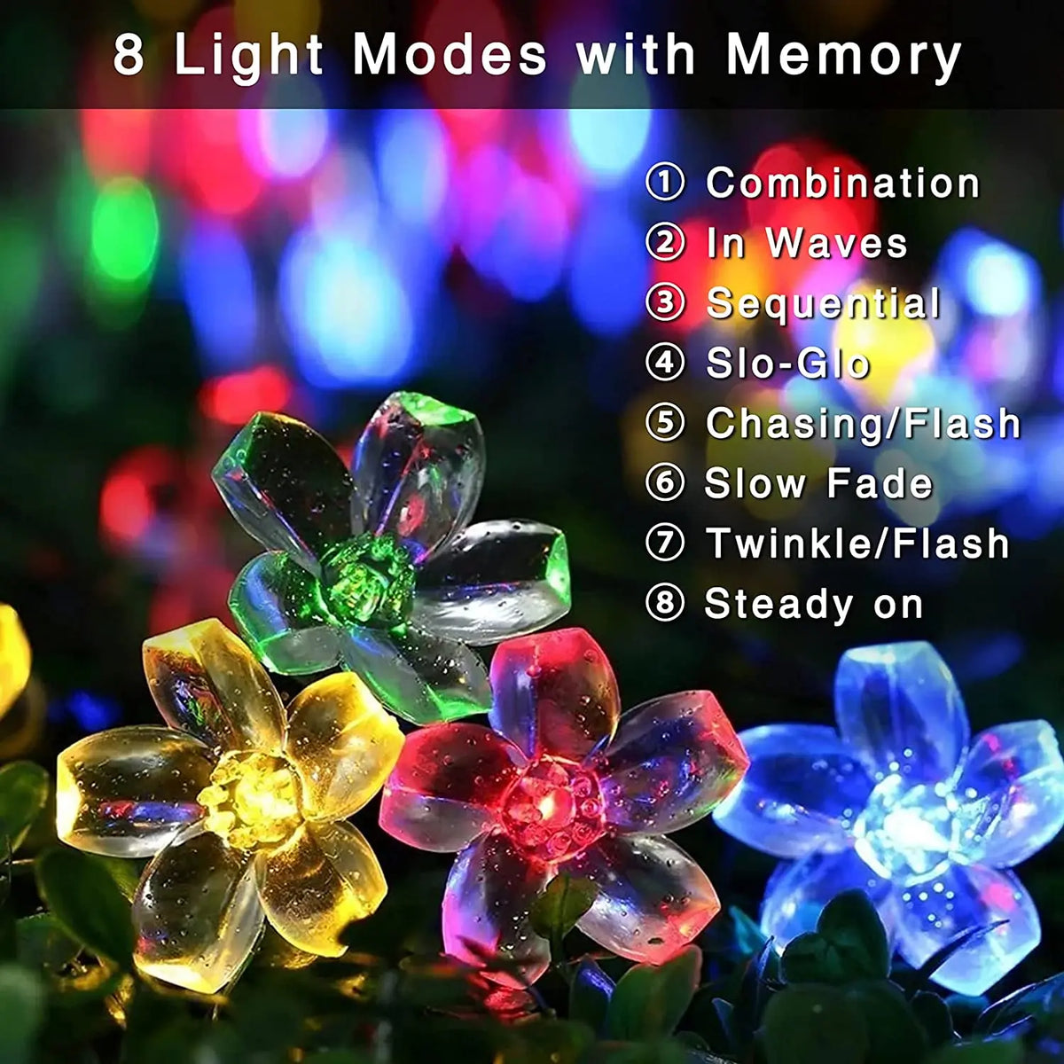 guirlande lumineuse fleurs multicolore moderne extérieure led solaire ip65 12m 100leds jardin decoration festive