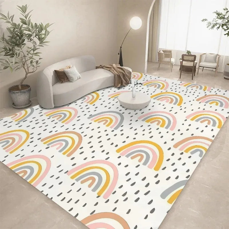 tapis sol enfant motif arc ciel nuages chambre salon décoration maison moderne