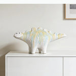 statue décorative moderne dinosaure blanc jaune bleu clair texturé statue chaton blanc noir orange