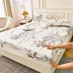 drap housse floral imprimé fleurs colorées moderne elastique oreillers assortis adultes chambre verte blanche