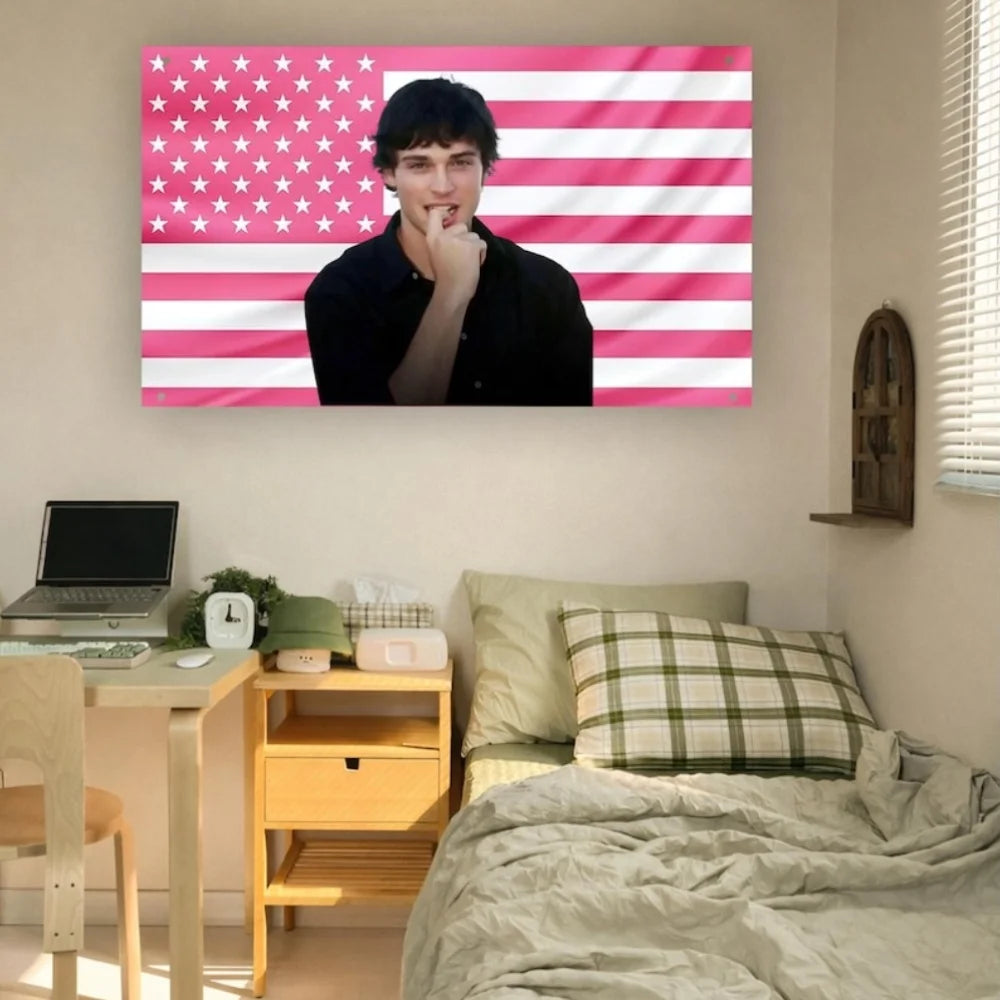 décoration murale moderne drapeau américain rose étoiles blanches tableau polyestère noir blanc