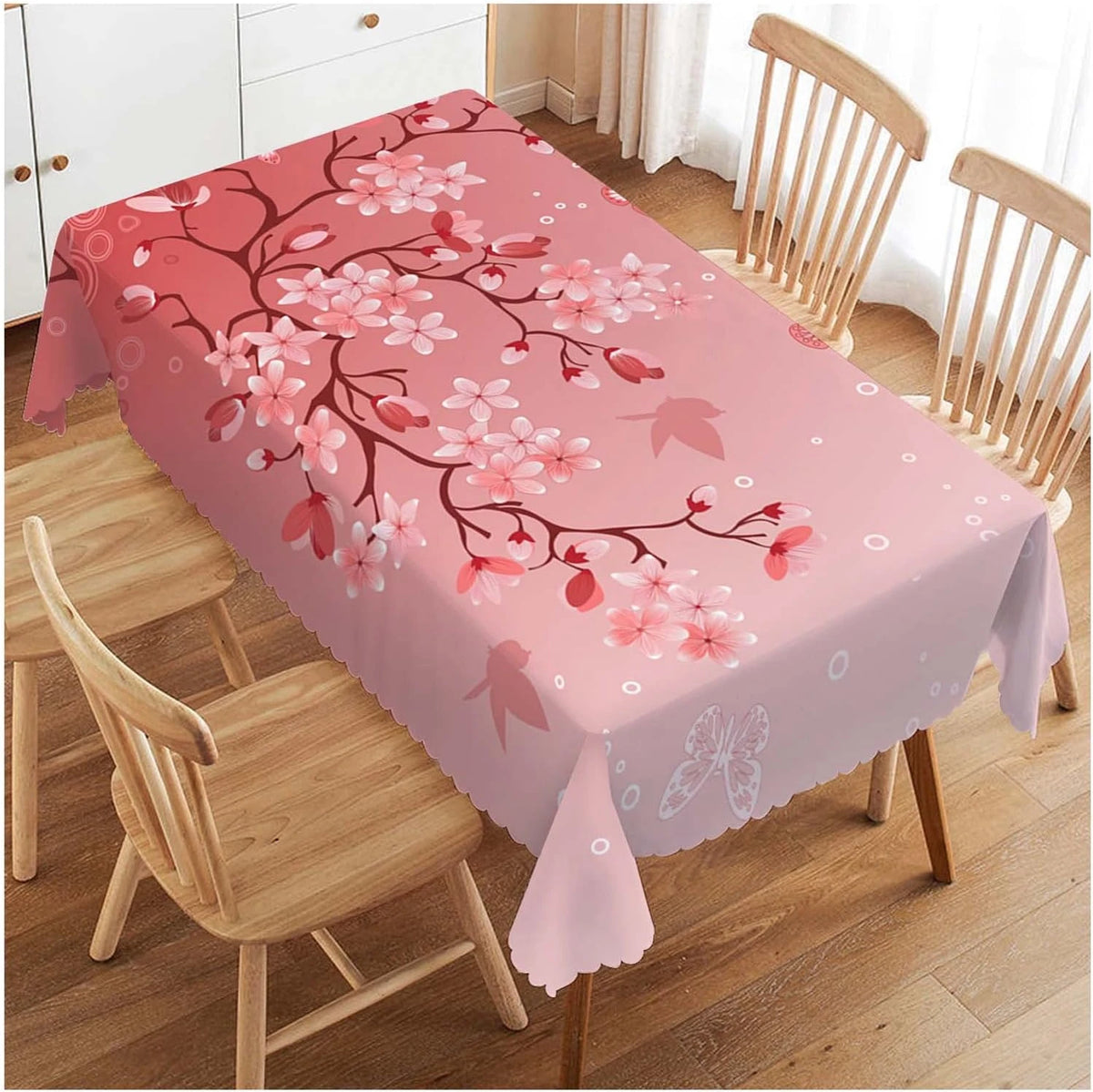 nappe table moderne fleurs cerisier rose papillons motifs floraux réutilisable polyester dimension 132cm 178cm