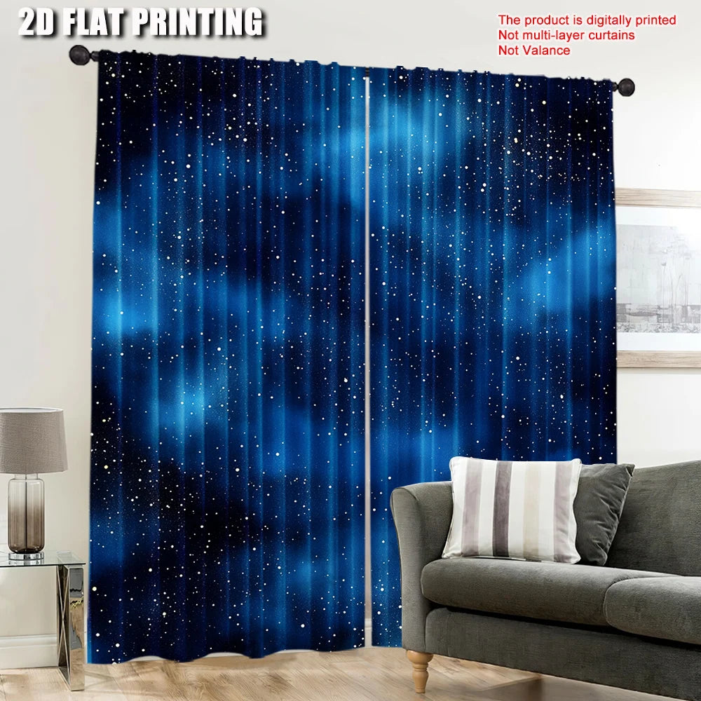 rideau deux pièces étoiles nuages bleu blanc moderne tringle polyester