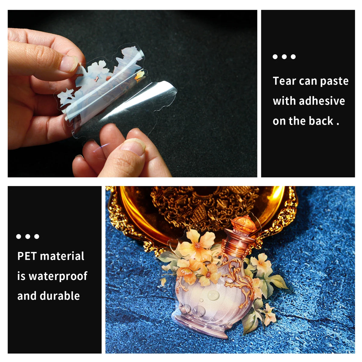 autocollants vintage baroques fleurs ornements décoration scrapbooking transparent doré parfum diy