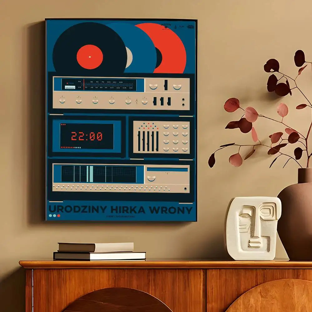 affiches murales vintage rétro disques vinyle illustration cassette audio chambre décoration noire orangée