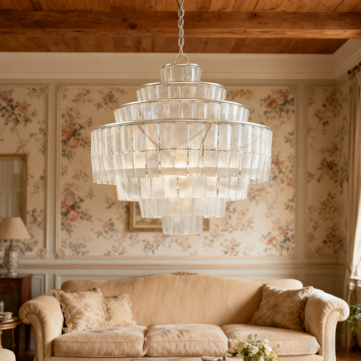 lustre moderne géométrique vert doré blanc transparent chambre salon