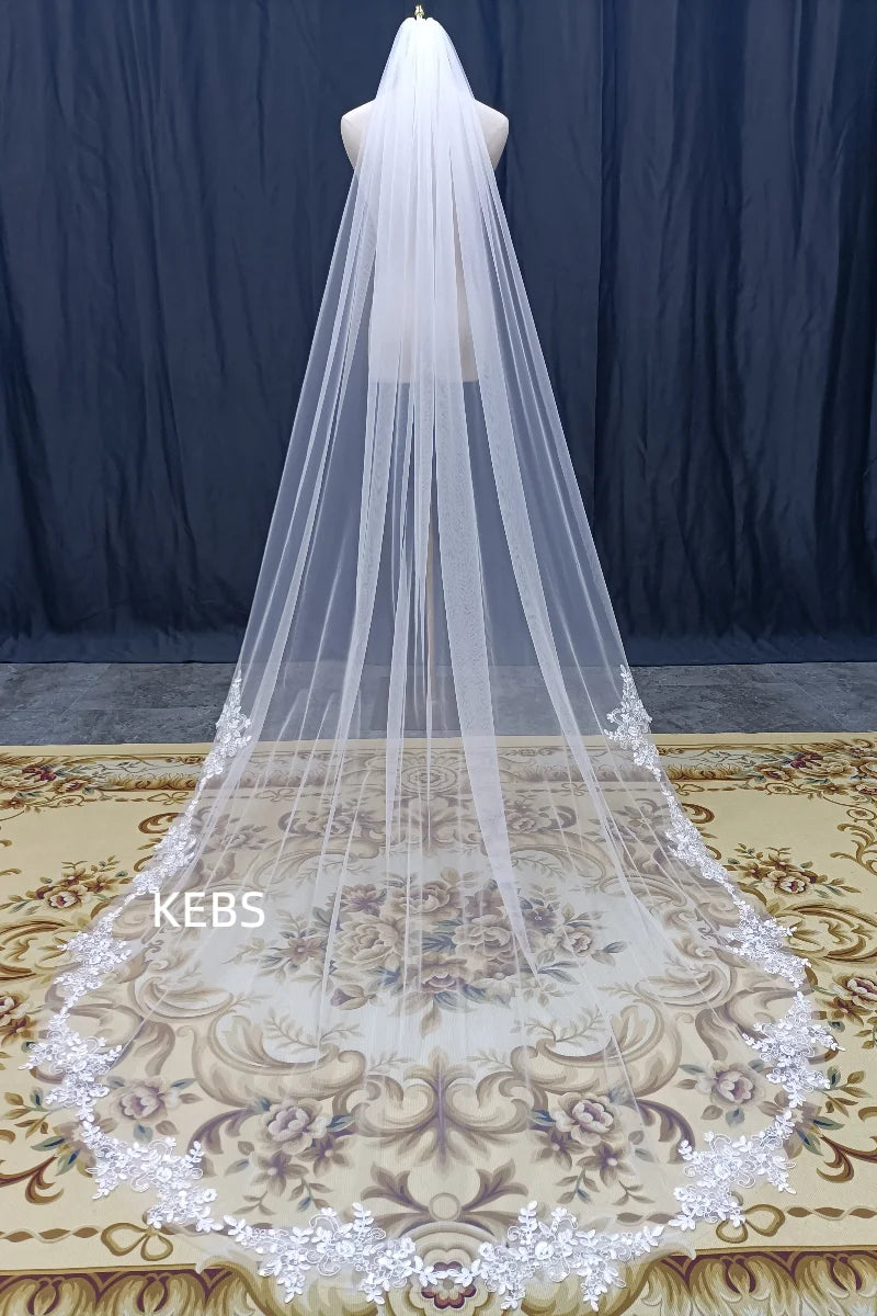 voile mariée blanc dentelle broderies élégante translucide clips métalliques femme classique accessoire mariage luxueux