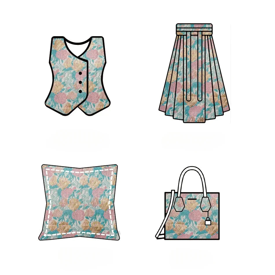 tissu brocart floral rose feuillage semi transparent polyester decoratif élégant jupe sac main