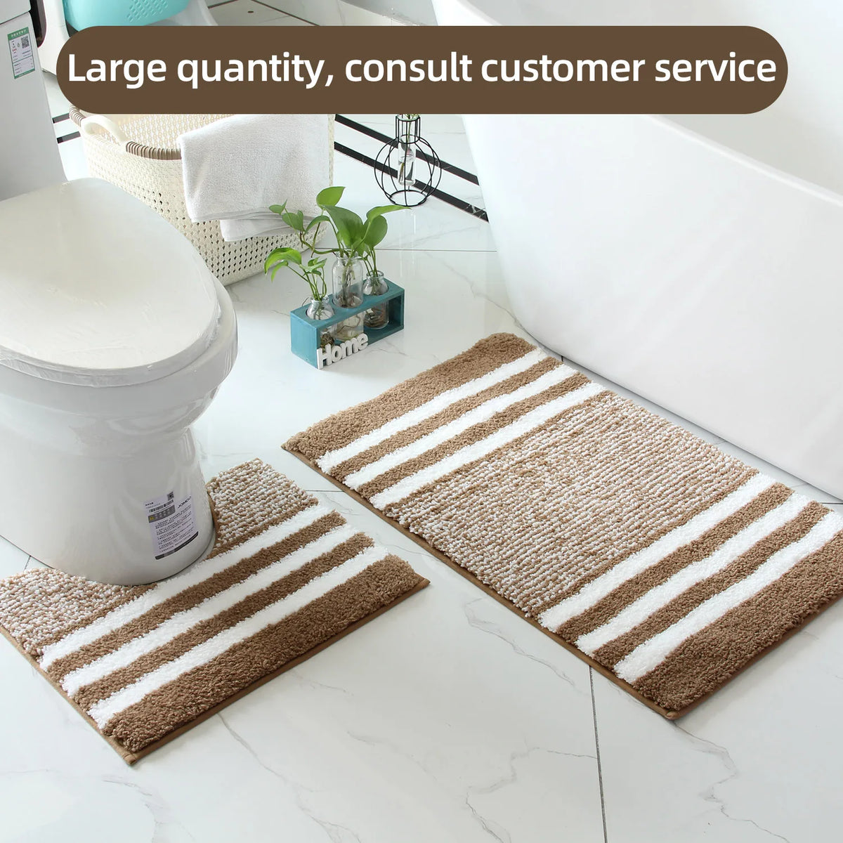 tapis bain moderne rayé gris blanc marron clair respectueux environnement salle bain