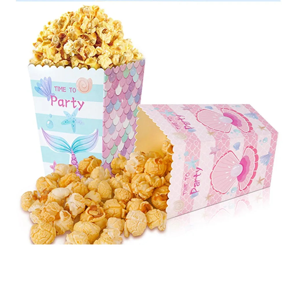 boîtes popcorn papier sirène bleu rose blanc fête anniversaire mariage poissons bulles