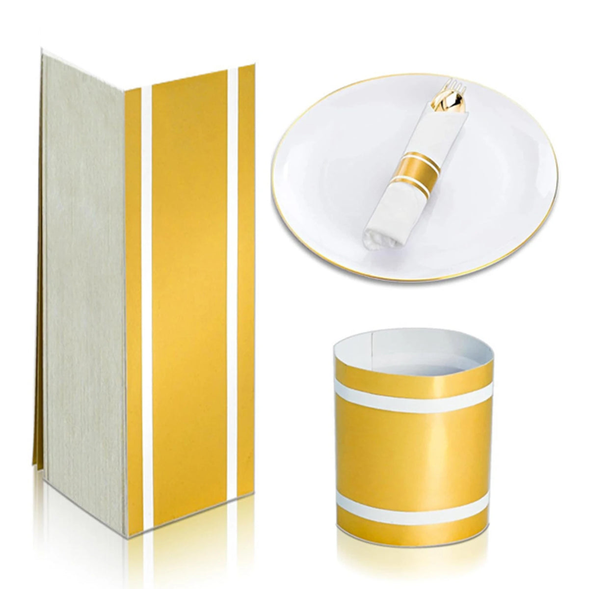 bandes serviettes or blanc rayures adhésives modernes élégantes mariage festives