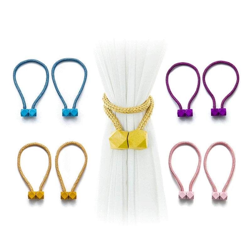 attaches rideaux décoratives modernes couleurs vives tressure cordée forme cube prismatique fixations nodales