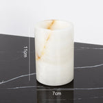 ensemble salle bain marbre onyx blanc distributeur savon porte brosse dents plateau luxe