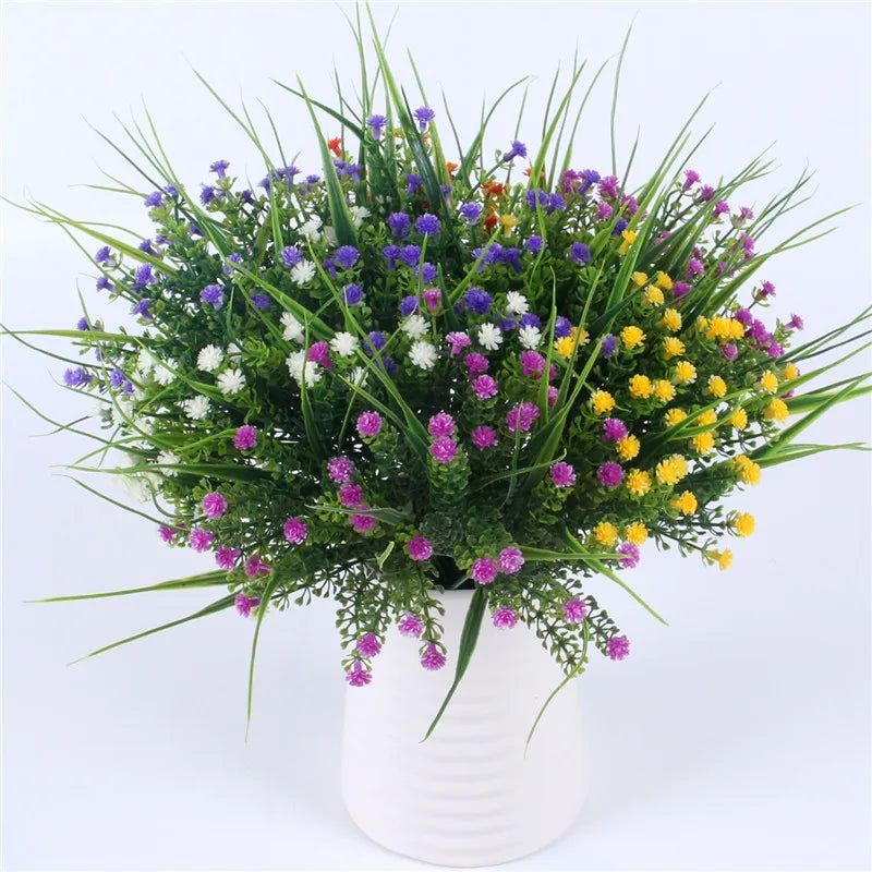 bouquet artificiel moderne fleurs blanches violettes jaunes ornement maison extérieur noël anniversaire mariage