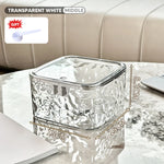 boîte rangement transparente moderne pliable respectueuse environnement serviettes produits nettoyage hygiénique poignéeversible