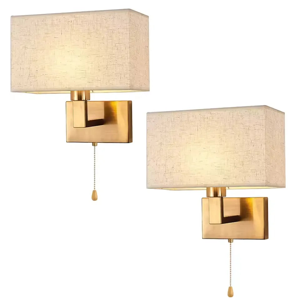 lampe murale moderne or beige tissu texture fine cordon interrupteur led 220v 110v