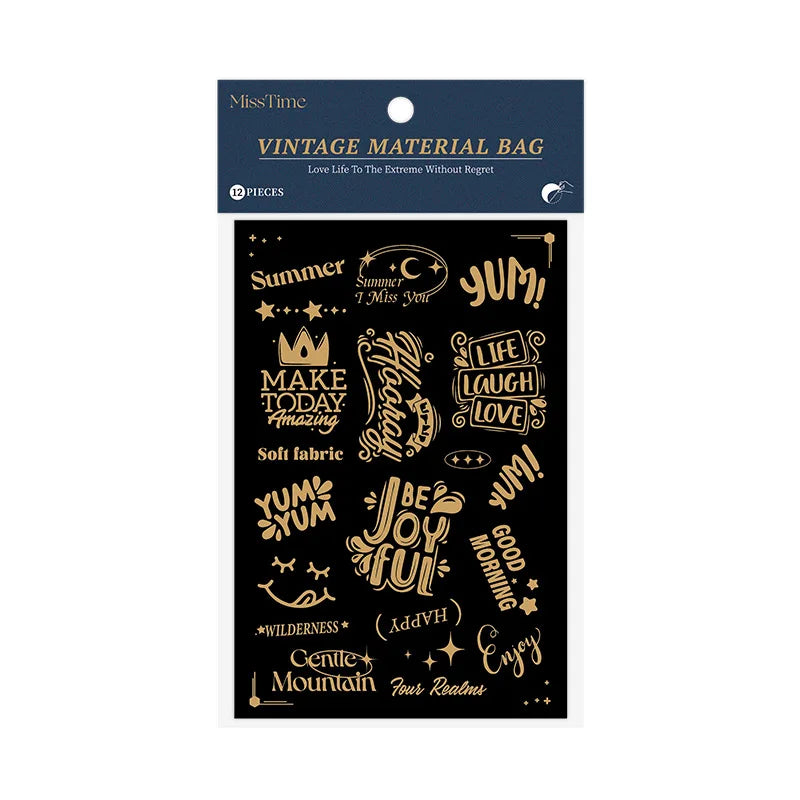 sticker musical vintage noir doré lettres notes floraux décoration journal 100x150mm