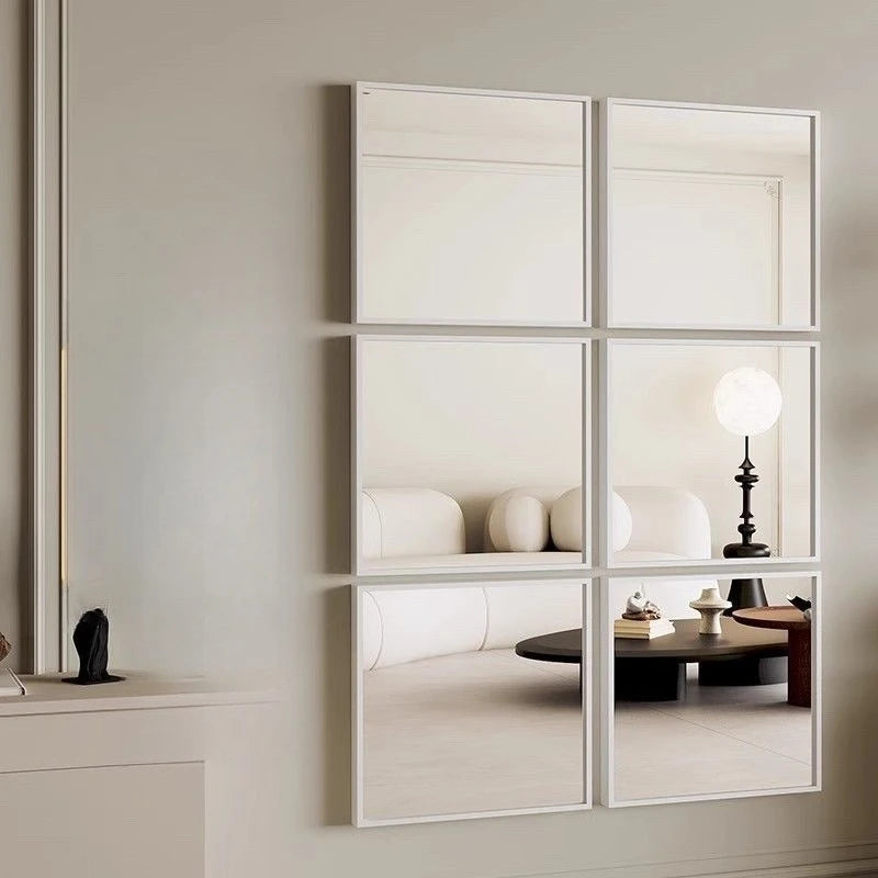 miroir mural moderne minimaliste noir blanc quadrillage rond chambre salon