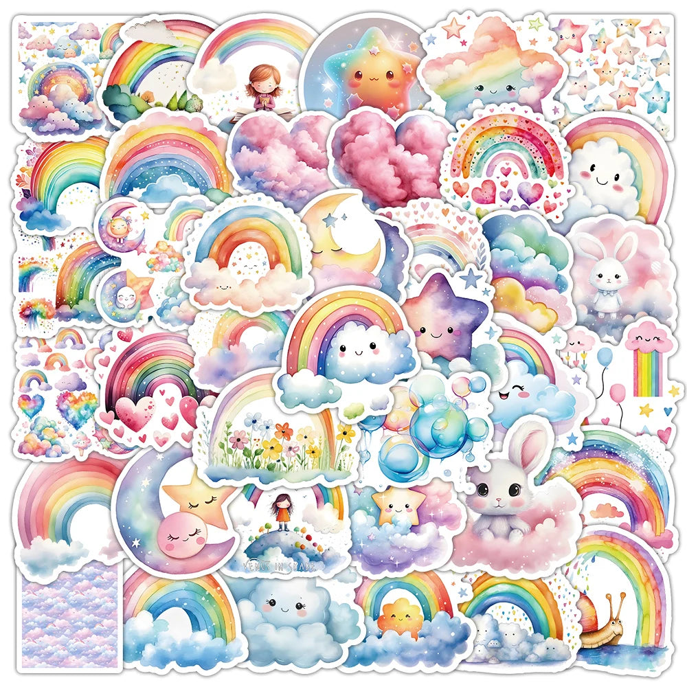 stickers dessin animé multicolores arc ciel nuages étoiles mignons téléphone laptop guitare carnet