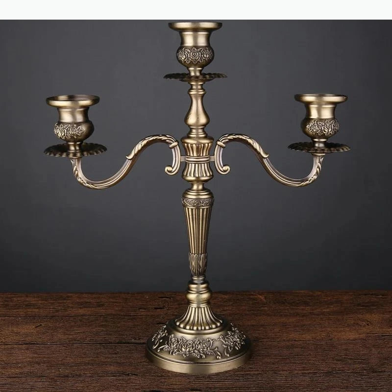 bougeoir cinq branches ornements floraux argent doré bronze classique décoration intérieure porte chandelle SUPPORT
