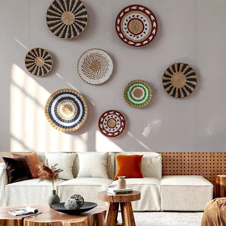 assiette décorative ethnique boho chic motif zigzag couleur naturelle mur cuisine salon maison rustique