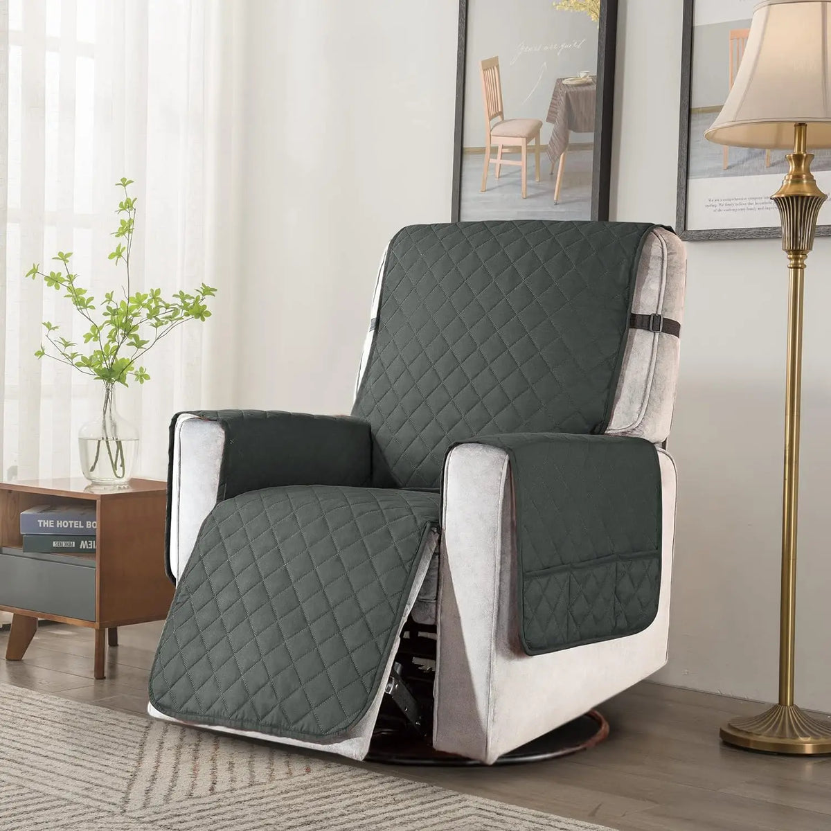 couvre siège fauteuil inclinable polyestère quilted gris moderne sécurité poche rangement machine