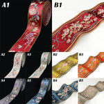 rubans décoratifs brodés fleurs feuilles oiseaux polyester large rouge bleu orange jaune marron gris