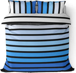 Housse de couette rayée bleu gris vert marron 100x140 cm sur lit simple