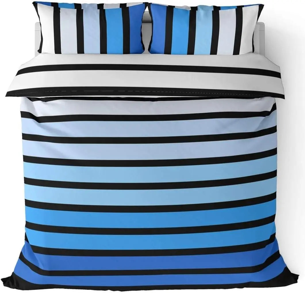 Housse de couette rayée bleu gris vert marron 100x140 cm sur lit simple