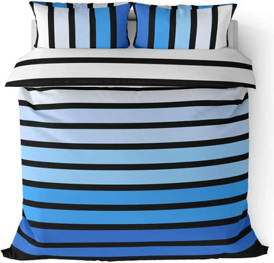 Housse de couette rayée bleu gris vert marron 100x140 cm sur lit simple