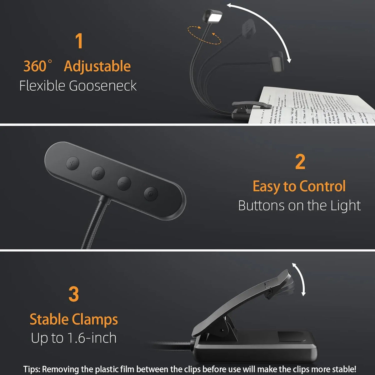 lampe lecture rechargeable usb flexible clip book lights nuit led portable