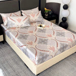 drap housse lit bleu clair doré motif floral classique taies d'oreiller coton