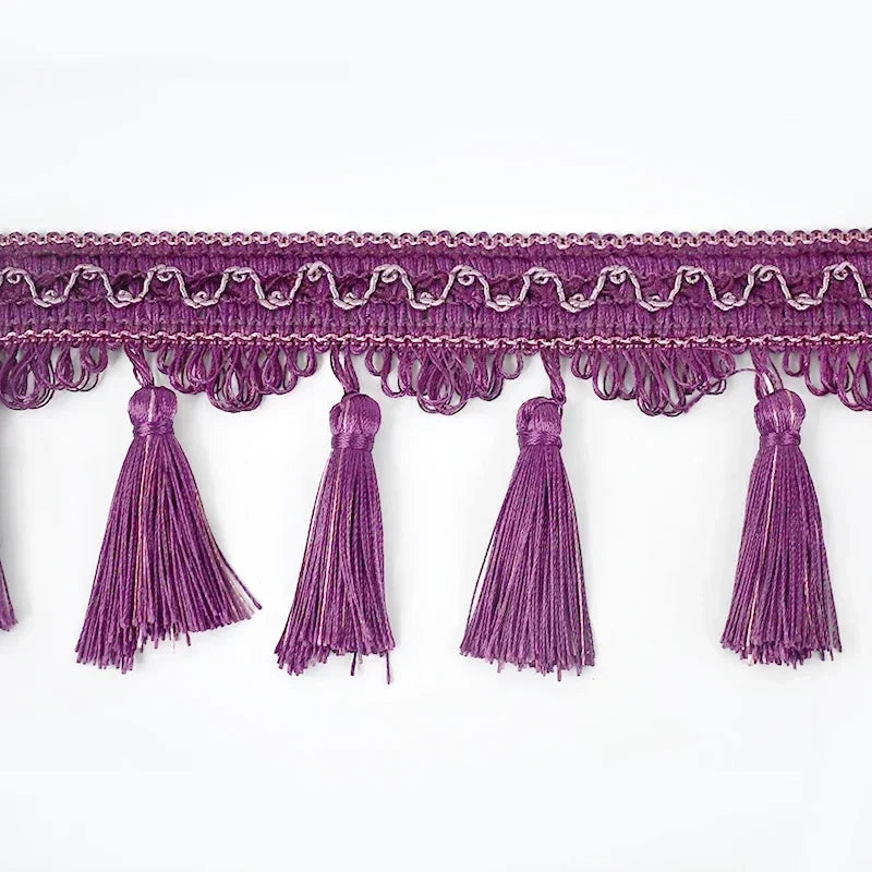 ruban pompons violet marron doré décoration mariage tissu polyester franges élégant accessoire broderie tassel