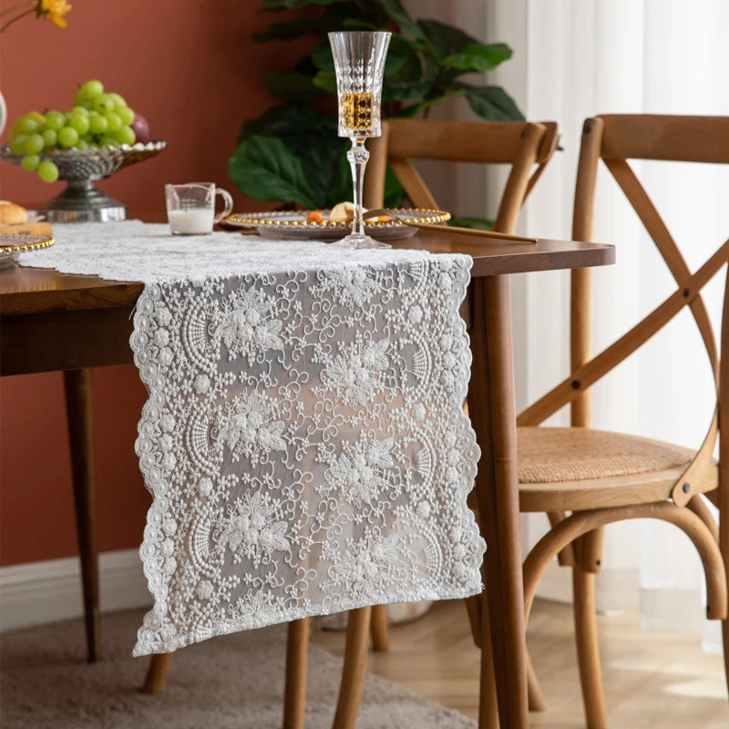 nappe dentelle florale transparente rustique thème noel halloween mariage anniversaire vintage blanc creme motifs