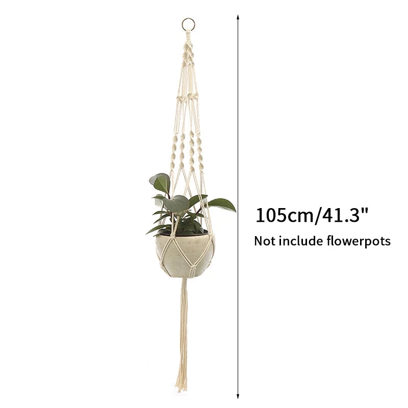 porte plante suspendu macramé blanc coton décoration bohème jardin intérieur balcon maison extérieur