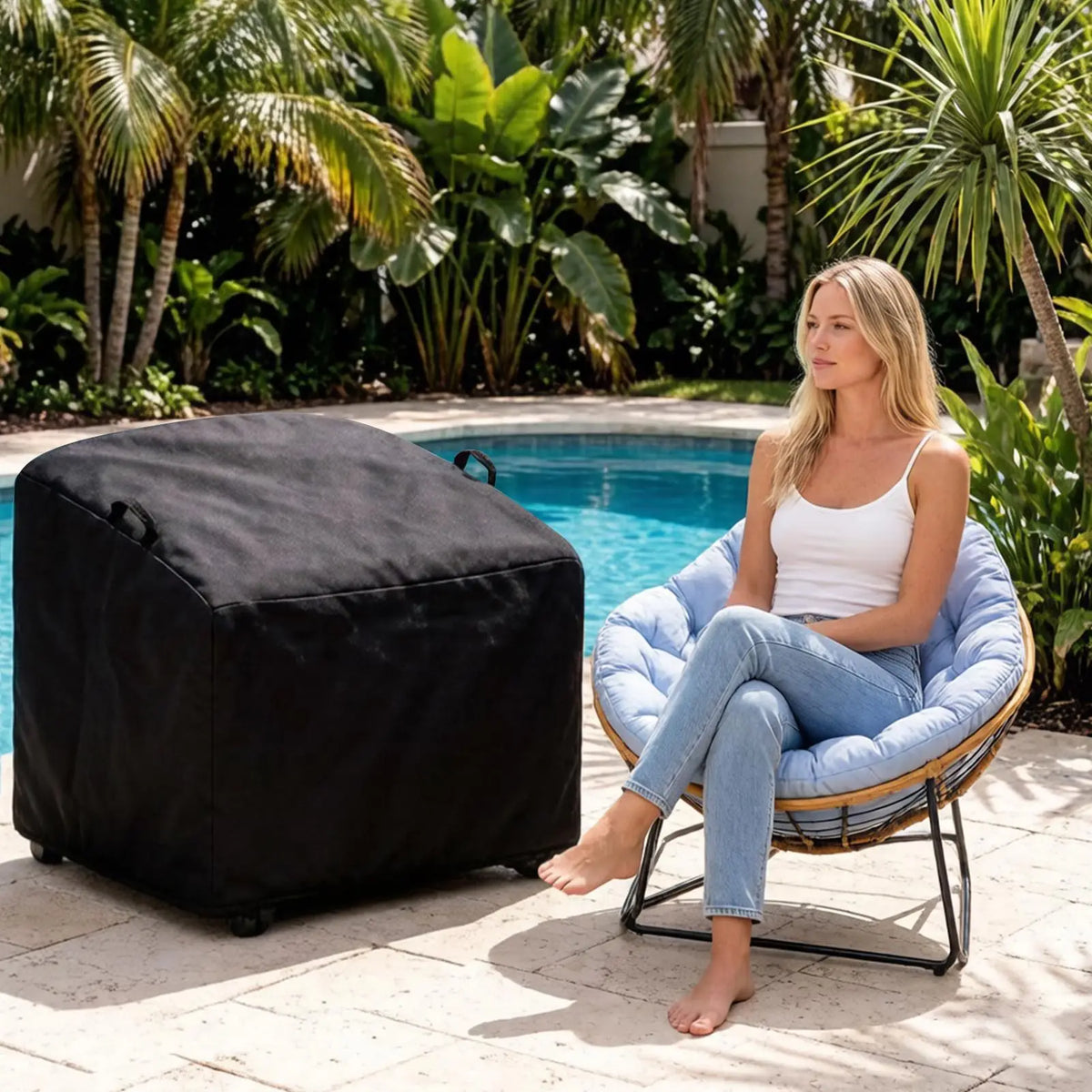 couverture chaise balançoire noire imperméable protection extérieure polyester moderne poignées