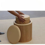 tabouret rangement bois couvercle amovible tissu beige entrée maison