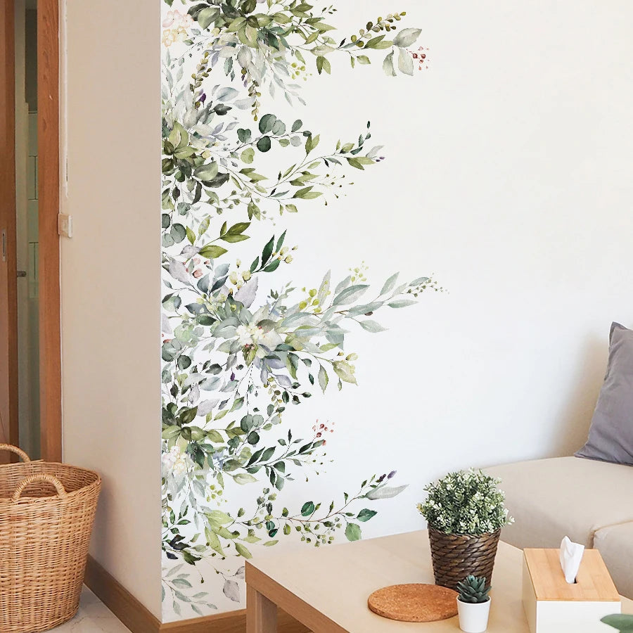 papier peint mural feuilles vigne naturel botanique adhésif salon chambre enfant vert blanc gris