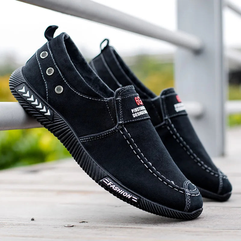 chaussures toile homme baskets décontractées mocassins bleu marine noir semelle souple antidérapante vintage