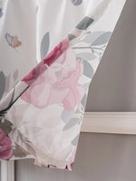 rideau imprimé floral blanc rose gris vert classique romantique bordure décorative polyester cuisine chambre