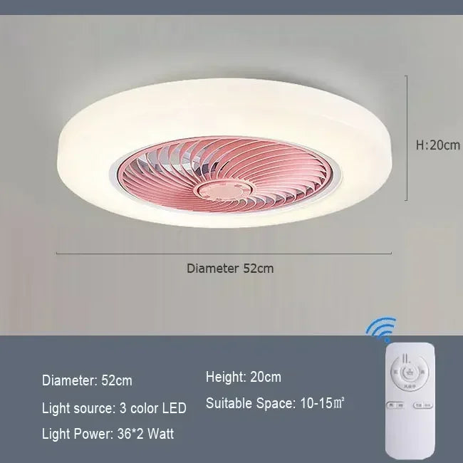ventilateur moderne télécommande lumineux blanc rose or bleu marron grille opacité invisible